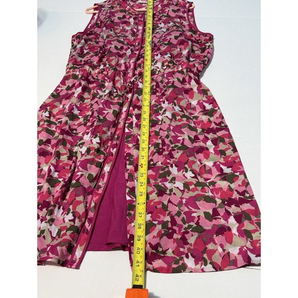 Liz Claiborne Pink Floral Blouson Midi Dress Sleeveless Button Front Boho Chic L - Picture 2 of 8